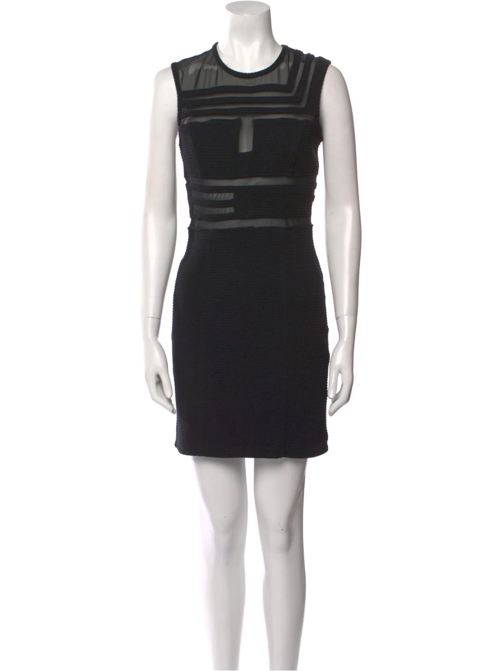 Kimberly Ovitz Sleeveless Black Mini Dress with Sheer Stripe Insets